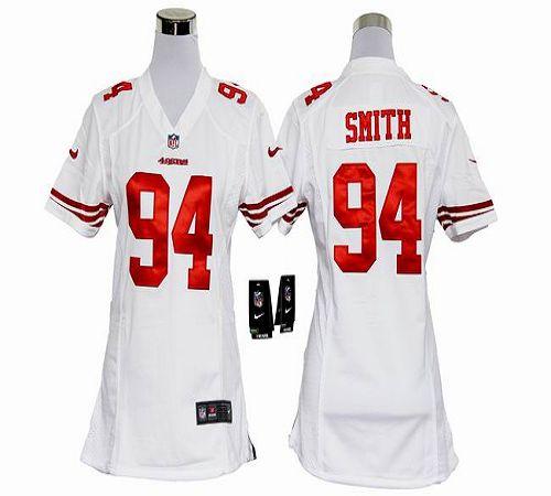  49ers #94 Justin Smith White Women's Stitched NFL Elite Jersey