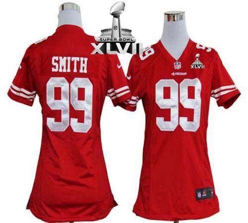  49ers #99 Aldon Smith Red Team Color Super Bowl XLVII Women's Stitched NFL Elite Jersey
