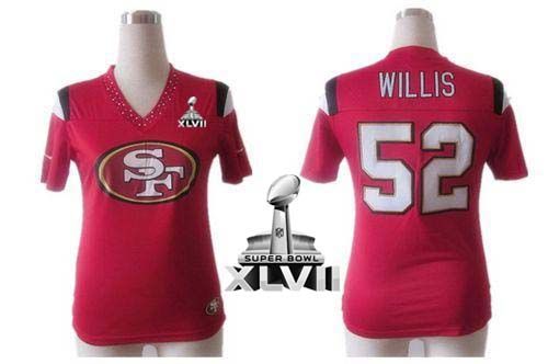  49ers #52 Patrick Willis Red Team Color Super Bowl XLVII Women's Team Diamond Stitched NFL Elite Jersey