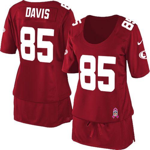  49ers #85 Vernon Davis Red Team Color Women's Breast Cancer Awareness Stitched NFL Elite Jersey
