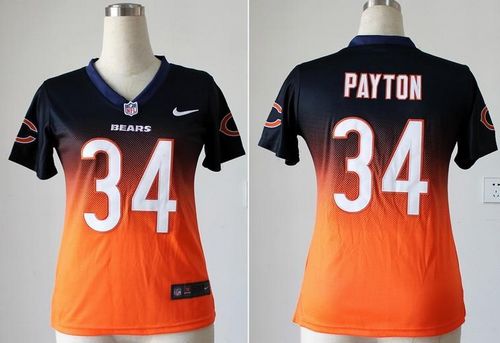  Bears #34 Walter Payton Navy Blue/Orange Women's Stitched NFL Elite Fadeaway Fashion Jersey