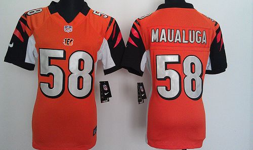  Bengals #58 Rey Maualuga Orange Alternate Women's Stitched NFL Elite Jersey