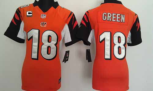  Bengals #18 A.J. Green Orange Alternate With C Patch Women's Stitched NFL Elite Jersey