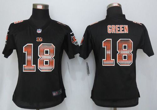  Bengals #18 A.J. Green Black Team Color Women's Stitched NFL Elite Strobe Jersey