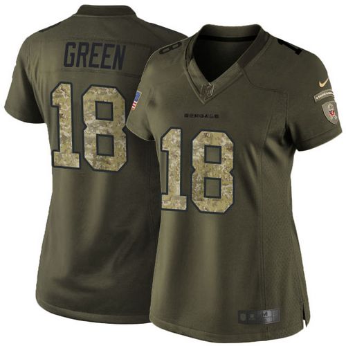  Bengals #18 A.J. Green Green Women's Stitched NFL Limited Salute to Service Jersey