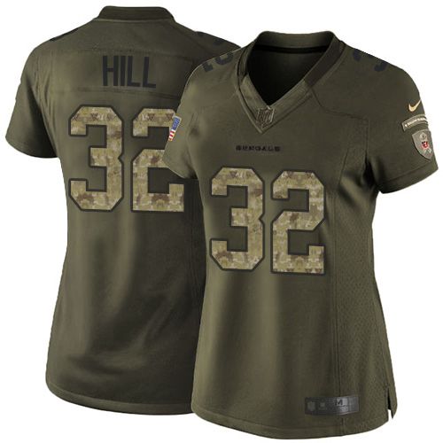  Bengals #32 Jeremy Hill Green Women's Stitched NFL Limited Salute to Service Jersey