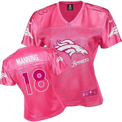  Broncos #18 Peyton Manning Pink Women's Fem Fan NFL Game Jersey