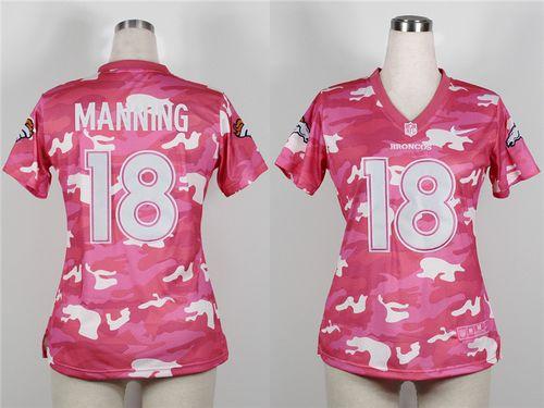  Broncos #18 Peyton Manning Pink Women's Stitched NFL Elite Camo Fashion Jersey