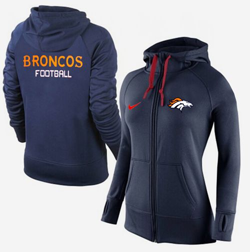 Women's  Denver Broncos Full Zip Performance Hoodie Dark Blue