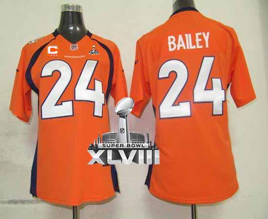  Broncos #24 Champ Bailey Orange Team Color With C Patch Super Bowl XLVIII Women's Stitched NFL Elite Jersey