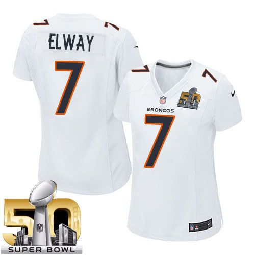  Broncos #7 John Elway White Super Bowl 50 Women's Stitched NFL Game Event Jersey