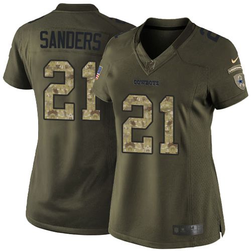  Cowboys #21 Deion Sanders Green Women's Stitched NFL Limited Salute to Service Jersey