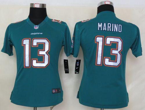  Dolphins #13 Dan Marino Aqua Green Team Color Women's Stitched NFL Limited Jersey