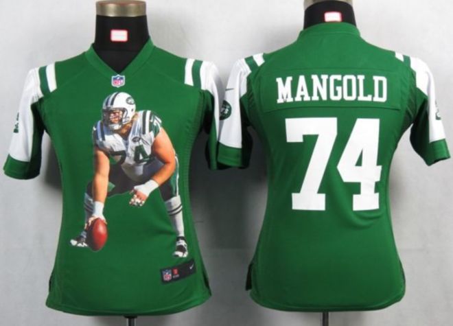  Jets #74 Nick Mangold Green Team Color Women's Portrait Fashion NFL Game Jersey