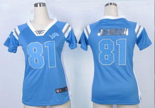  Lions #81 Calvin Johnson Light Blue Team Color Women's Stitched NFL Elite Draft Him Shimmer Jersey