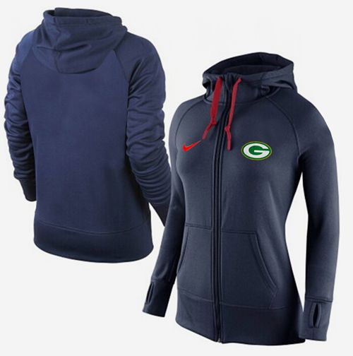 Women's  Green Bay Packers Full Zip Performance Hoodie Dark Blue