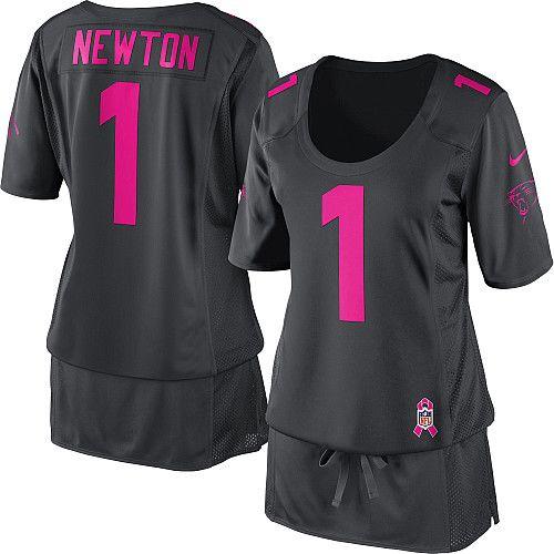  Panthers #1 Cam Newton Dark Grey Women's Breast Cancer Awareness Stitched NFL Elite Jersey