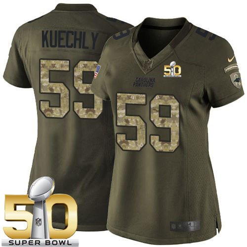  Panthers #59 Luke Kuechly Green Super Bowl 50 Women's Stitched NFL Limited Salute to Service Jersey