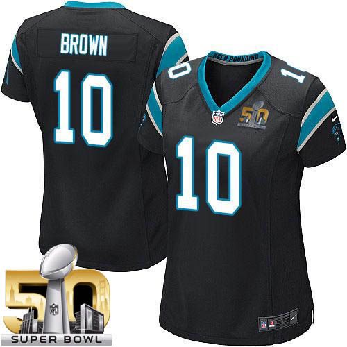  Panthers #10 Corey Brown Black Team Color Super Bowl 50 Women's Stitched NFL Elite Jersey