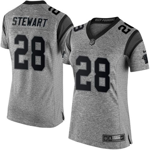  Panthers #28 Jonathan Stewart Gray Women's Stitched NFL Limited Gridiron Gray Jersey