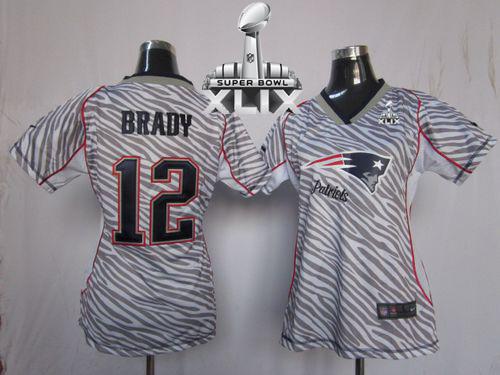  Patriots #12 Tom Brady Zebra Super Bowl XLIX Women's Stitched NFL Elite Jersey