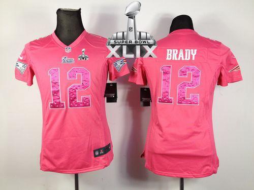  Patriots #12 Tom Brady Pink Sweetheart Super Bowl XLIX Women's Stitched NFL Elite Jersey