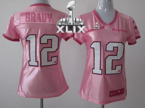  Patriots #12 Tom Brady Pink Super Bowl XLIX Women's Be Luv'd Stitched NFL Elite Jersey