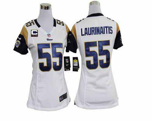  Rams #55 James Laurinaitis White With C Patch Women's Stitched NFL Elite Jersey