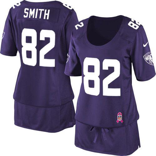  Ravens #82 Torrey Smith Purple Team Color Women's Breast Cancer Awareness Stitched NFL Elite Jersey