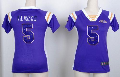  Ravens #5 Joe Flacco Purple Women's Stitched NFL Elite Light Diamond Jersey