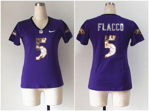  Ravens #5 Joe Flacco Purple Women's Stitched NFL Elite Handwork Sequin Lettering Jersey