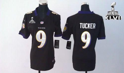  Ravens #9 Justin Tucker Black Alternate Super Bowl XLVII Women's Stitched NFL Elite Jersey