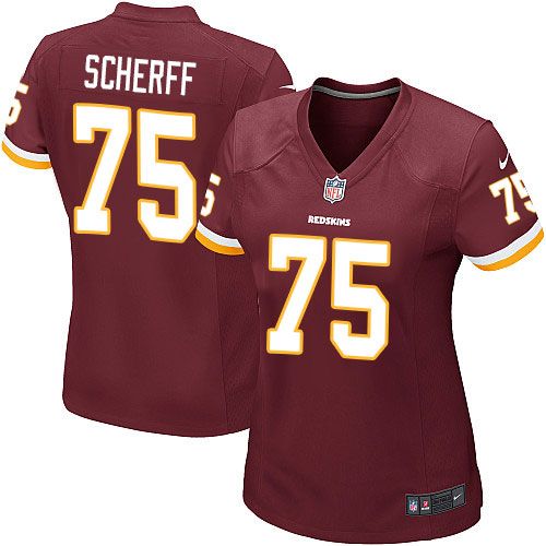  Redskins #75 Brandon Scherff Burgundy Red Team Color Women's Stitched NFL Elite Jersey