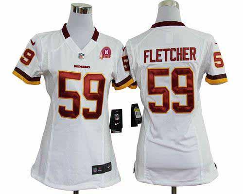  Redskins #59 London Fletcher White With 80TH Patch Women's Stitched NFL Elite Jersey