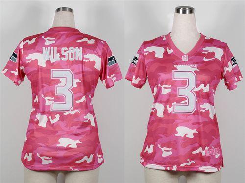  Seahawks #3 Russell Wilson Pink Women's Stitched NFL Elite Camo Fashion Jersey