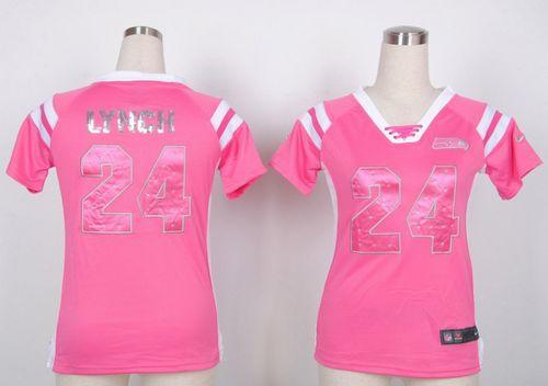  Seahawks #24 Marshawn Lynch Pink Women's Stitched NFL Elite Draft Him Shimmer Jersey