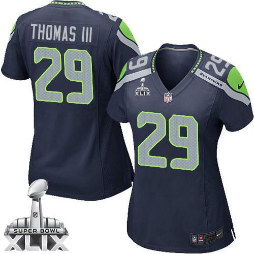  Seahawks #29 Earl Thomas III Steel Blue Super Bowl XLIX Women's Stitched NFL Elite Jersey