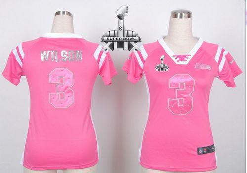  Seahawks #3 Russell Wilson Pink Super Bowl XLIX Women's Stitched NFL Elite Draft Him Shimmer Jersey