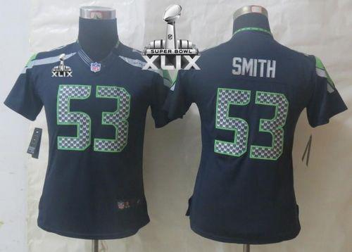  Seahawks #53 Malcolm Smith Steel Blue Team Color Super Bowl XLIX Women's Stitched NFL Limited Jersey
