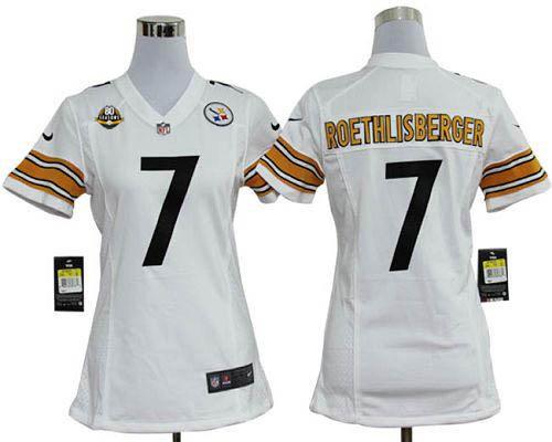  Steelers #7 Ben Roethlisberger White With 80TH Patch Women's Stitched NFL Elite Jersey