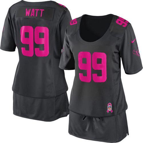  Texans #99 J.J. Watt Dark Grey Women's Breast Cancer Awareness Stitched NFL Elite Jersey