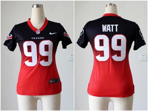  Texans #99 J.J. Watt Navy Blue/Red Women's Stitched NFL Elite Fadeaway Fashion Jersey