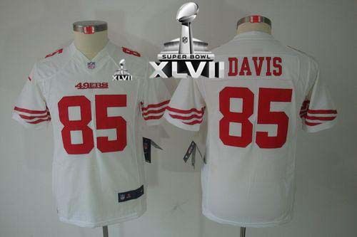  49ers #85 Vernon Davis White Super Bowl XLVII Youth Stitched NFL Limited Jersey