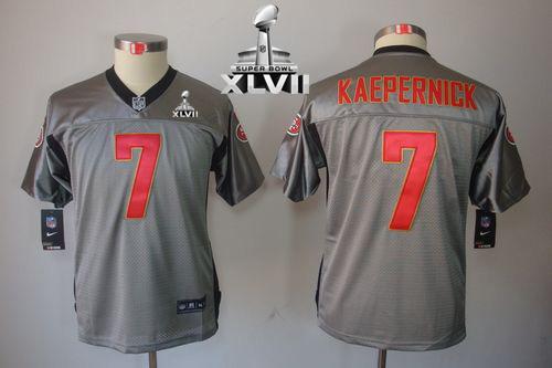  49ers #7 Colin Kaepernick Grey Shadow Super Bowl XLVII Youth Stitched NFL Elite Jersey