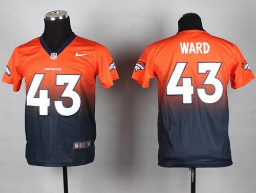  Broncos #43 T.J. Ward Orange/Blue Youth Stitched NFL Elite Fadeaway Fashion Jersey