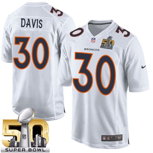  Broncos #30 Terrell Davis White Super Bowl 50 Youth Stitched NFL Game Event Jersey