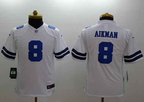  Cowboys #8 Troy Aikman White Youth Stitched NFL Limited Jersey
