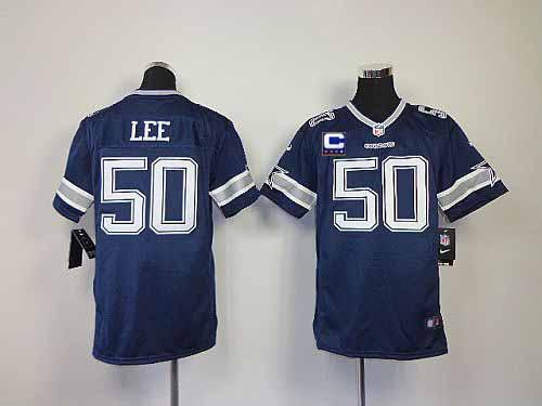  Cowboys #50 Sean Lee Navy Blue Team Color With C Patch Youth Stitched NFL Elite Jersey