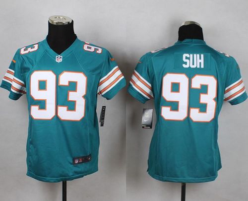  Dolphins #93 Ndamukong Suh Aqua Green Alternate Youth Stitched NFL Elite Jersey