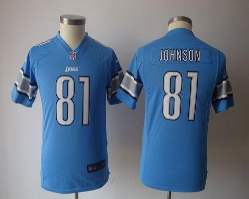  Lions #81 Calvin Johnson Light Blue Team Color Youth NFL Game Jersey